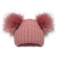 H672-DR: Deco Rose Checked Hat w/Pom Poms (12-24m)